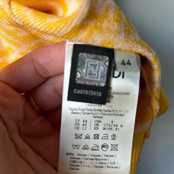 Fendi FF Vertigo Print Cropped Cardigan in Yellow Viscose Size 44 - Picture 7 of 11